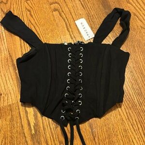 Kendall & Kylie black crop cami lace up top